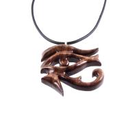 Hand Carved Eye of Horus Necklace, Eye of Ra Pendant, Wooden Egyptian Amulet, African Jewelry for Men Women