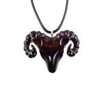 Hand Carved Wooden Ram Pendant Necklace