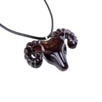 Hand Carved Wooden Ram Pendant Necklace, Handmade Animal Aries Wood Jewelry, One-of-a-kind Gift for Him