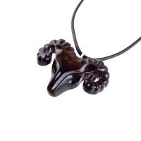 Hand Carved Wooden Ram Pendant Necklace, Handmade Animal Aries Wood Jewelry, One-of-a-kind Gift for Him