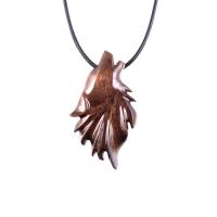 Wooden Wolf Head Pendant, Hand Carved Animal Necklace, Handmade Wood Jewelry