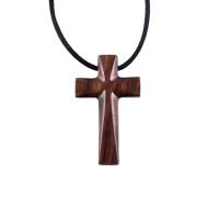 Hand Carved Wooden Cross Pendant, Handmade Wood Cross Necklace, Mens Christian Jewelry, One of a Kind Gift for Him