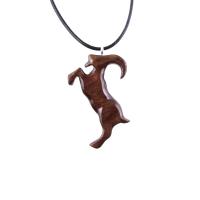 Mountain Goat Pendant, Hand Carved Wooden Big Horn Buck Necklace, Spirit Animal Totem, Capricorn Jewelry