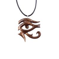 Eye of Horus Pendant, Hand Carved Wooden Eye of Ra Necklace, Egyptian African Wood Jewelry for Men or Women, Gift for Him Her