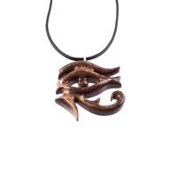 Eye of Horus Pendant, Hand Carved Wooden Eye of Ra Necklace, Egyptian African Wood Jewelry for Men or Women, Gift for Him Her