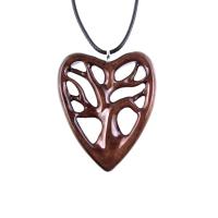 Wooden Heart Pendant, Hand Carved Tree of Life Necklace, Handmade Wood Jewelry, One of a Kind 5th Anniversary Gift for Her