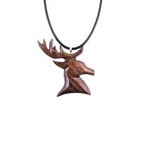 Stag Necklace, Hand Carved Wooden Deer Head Pendant, Buck Necklace, Mens Jewelry, Spirit Animal Totem Woodland Gift for Him