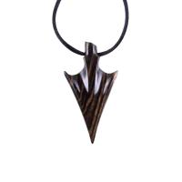 Hand Carved Arrowhead Necklace, Wooden Arrow Pendant, Mens Wood Necklace, Tribal Jewelry in Black with Brown Streaks