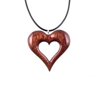 Hand Carved Wooden Heart Pendant, Wood Heart Necklace, 5th Wedding Anniversary Gift for Her, Wood Jewelry