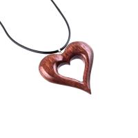 Hand Carved Wooden Heart Pendant, Wood Heart Necklace, 5th Wedding Anniversary Gift for Her, Wood Jewelry