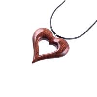 Hand Carved Wooden Heart Pendant, Wood Heart Necklace, 5th Wedding Anniversary Gift for Her, Wood Jewelry