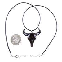 Bull Skull Necklace, Hand Carved Wooden Buffalo Head Pendant, Mens Wood Necklace, Ox Cowboy Pendant, Taurus Jewelry