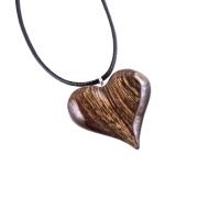 Heart Necklace, Hand Carved Wooden Heart Pendant, 5th Anniversary Gift for Her, One of a Kind Wood Jewelry