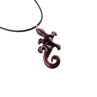 Wooden Lizard Pendant, Hand Carved Gecko Necklace, Salamander Necklace, Reptile Wood Jewelry for Men or Women