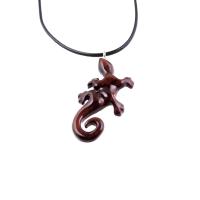 Wooden Lizard Pendant, Hand Carved Gecko Necklace, Salamander Necklace, Reptile Wood Jewelry for Men or Women