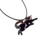 Hand Carved Kitten Necklace, Wooden Cat Pendant for Men Women, Wood Animal Pet Pendant, Cat Lover Gift