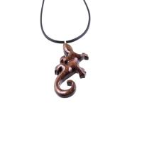 Hand Carved Gecko Pendant, Wooden Lizard Necklace, Wood Salamander Necklace, Totem Lizard Jewelry Gift for Men or Women