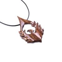 Wooden Phoenix Necklace, Hand Carved Firebird Pendant, Handmade Inspirational Wood Jewelry Gift for Her Him