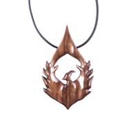 Wooden Phoenix Necklace, Hand Carved Firebird Pendant, Handmade Inspirational Wood Jewelry Gift for Her Him