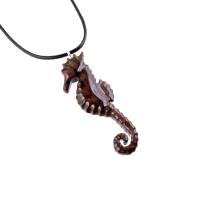 Wooden Seahorse Pendant, Hand Carved Seahorse Necklace for Men Women, Nautical Wood Jewelry, Sea Animal Beach Jewelry