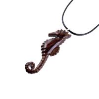 Wooden Seahorse Pendant, Hand Carved Seahorse Necklace for Men Women, Nautical Wood Jewelry, Sea Animal Beach Jewelry