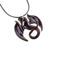 Wooden Dragon Pendant, Hand Carved Dragon Necklace, One of a Kind Fantasy Wood Necklace for Men or Women, Gift for Her Him