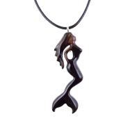 Hand Carved Wooden Mermaid Necklace, Mermaid Pendant, Wood Siren Jewelry, One of a Kind Gift for Women