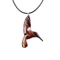 Hand Carved Wooden Hummingbird Pendant, Hummingbird Necklace, Wood Bird Jewelry, One of a Kind Gift for Her