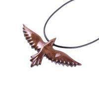 Flying Raven Necklace, Hand Carved Wooden Crow Pendant, Totem Wood Bird Jewelry for Men or Women, One of a Kind Gift for Him Her