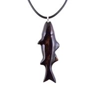 Hand Carved Fish Necklace, Wooden Striped Bass Pendant, Fishermen Jewelry, Mens Wood Necklace, One of a Kind Gift for Him