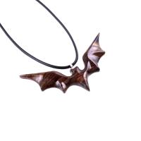 Hand Carved Bat Necklace, Wooden Bat Pendant, Totem Spirit Animal Handmade Wood Jewelry for Men Women