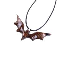 Hand Carved Bat Necklace, Wooden Bat Pendant, Totem Spirit Animal Handmade Wood Jewelry for Men Women