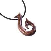 Wooden Fish Hook Pendant Necklace for Men, Hand Carved Fisherman Wood Jewelry, One of a Kind Angler Gift