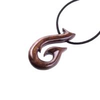 Wooden Fish Hook Pendant Necklace for Men, Hand Carved Fisherman Wood Jewelry, One of a Kind Angler Gift