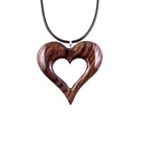 Reddish-Brown Wooden Open Heart Pendant with 18" black cord necklace