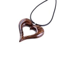 Wooden Heart Pendant, Hand Carved Wood Heart Necklace, 5th Anniversary Gift for Her, One of a Kind Handmade Jewelry