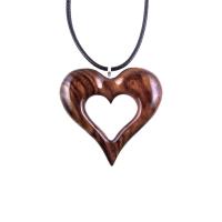 Wooden Heart Pendant, Hand Carved Wood Heart Necklace, 5th Anniversary Gift for Her, One of a Kind Handmade Jewelry