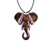 Brown Wooden Elephant Head Pendant with 18" black cord necklace