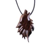 Brown Wooden Wolf Head Pendant with 18 inches black cord necklace with lobster clasp