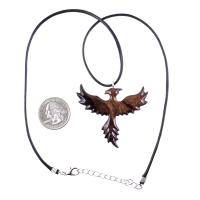 Rising Phoenix Necklace, Hand Carved Wooden Phoenix Pendant, Fantasy Wood Jewelry, Firebird Inspirational Gift for Him Her