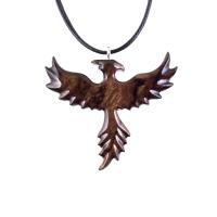 Rising Phoenix Necklace, Hand Carved Wooden Phoenix Pendant, Fantasy Wood Jewelry, Firebird Inspirational Gift for Him Her