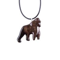 Gorilla Necklace, Hand Carved Wooden Gorilla Pendant, Animal Necklace, Gift for Him, Mens Wood Jewelry in Black with Brown Streaks