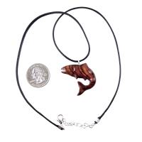 Salmon Necklace, Hand Carved Wooden Trout Pendant, Fish Jewelry, Mens Wood Necklace, Fisherman Gift for Him