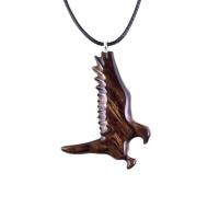 Brown reversible wooden hawk pendant with 18 inches black cord necklace with lobster clasp.