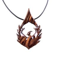 Phoenix Necklace for Men or Women, Hand Carved Wooden Phoenix Rising Pendant, Wood Firebird Necklace, Inspirational Jewelry Gift for Him Her