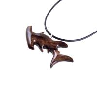 Hammerhead Shark Necklace, Hand Carved Wooden Shark Pendant, Mens Wood Jewelry, Nautical Necklace, Gift for Him