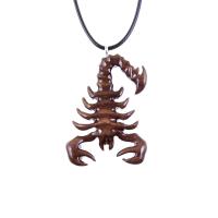 Brown wooden scorpion pendant with 18 inches black cord necklace with lobster clasp.