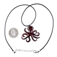 Octopus Necklace, Hand Carved Wooden Octopus Pendant, Squid Necklace, Kraken Pendant, Nautical Wood Jewelry Gift for Him Her