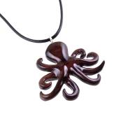 Octopus Necklace, Hand Carved Wooden Octopus Pendant, Squid Necklace, Kraken Pendant, Nautical Wood Jewelry Gift for Him Her