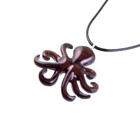 Octopus Necklace, Hand Carved Wooden Octopus Pendant, Squid Necklace, Kraken Pendant, Nautical Wood Jewelry Gift for Him Her